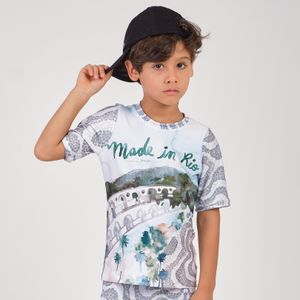 Blusa UV Manga Curta Estampada Infantil BL0404BK