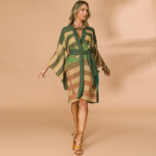 Kaftan Manga Curta Faixa Amarração SP0297BQ